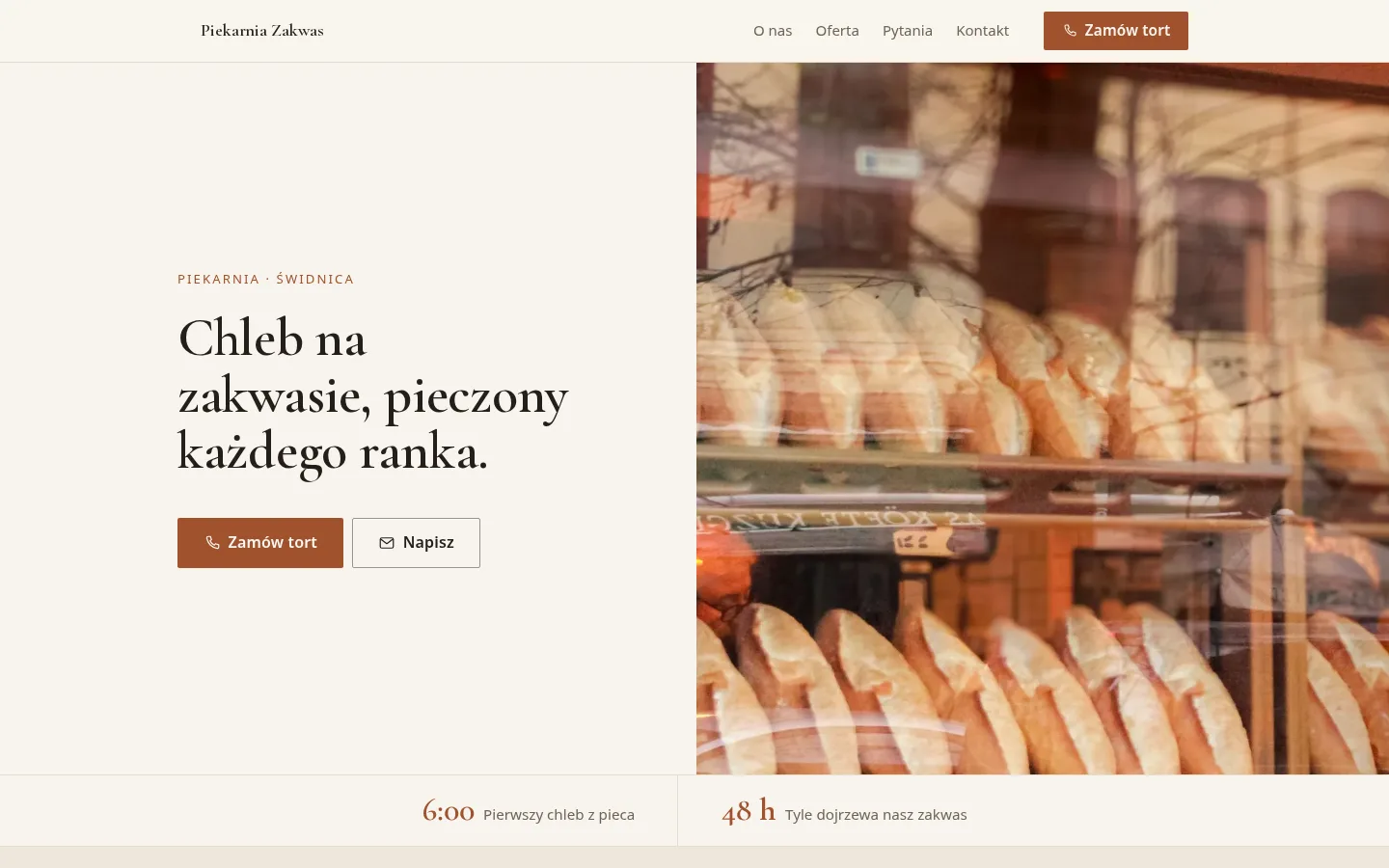 Przykładowa strona, branża: piekarnia. Widok na komputerze.