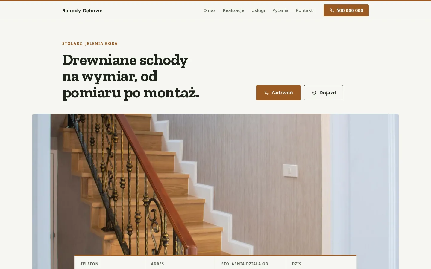 Przykładowa strona, branża: stolarz. Widok na komputerze.